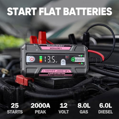 J400 Portable Jump Starter for Upto 8.0L Gas & 6.0L Diesel Engines (Pink)