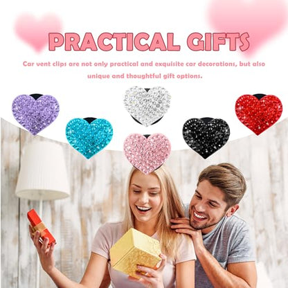 4PCS Heart Shaped Car Vent Clips with Rhinestone (Lake Blue)