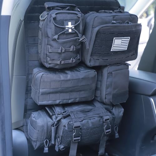 Universal Tactical Seat Back Organizer Vehicle Molle Panel Organizer Storage Bag with 5 Detachable Molle Pouch for All Vehicel Such as Jeep (Upgraded-C-Black)