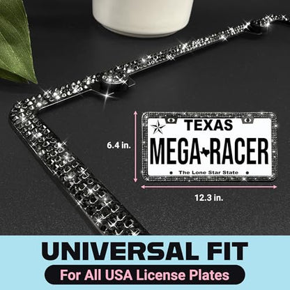 Elegant Black Bling License Plate Frames for Women (Black / 2 Piece)
