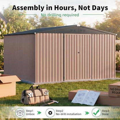 10' x 12' Large Waterproof Metal Outdoor Storage Shed (Gray / 10x12)