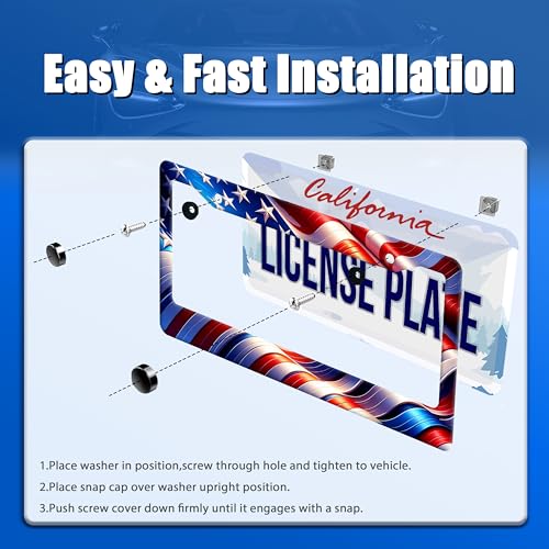 Patriotic American License Plate Frame Stainless Steel Car Accessory 6x12 (Watercolor American Flag Pattern)