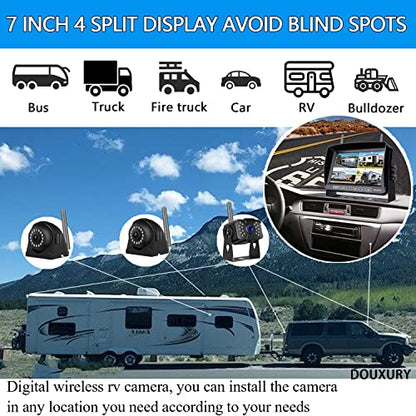 Wireless Backup Camera for RV Truck Trailer Camper Bus 5th Wheel 3 Rear (3CAM)