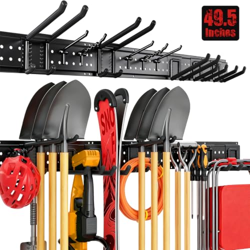 Garage Tool Organizer Wall Mount 49.5 inches with 10 Adjustable Heavy (49.5" | 3 Panels + 10 Hooks)