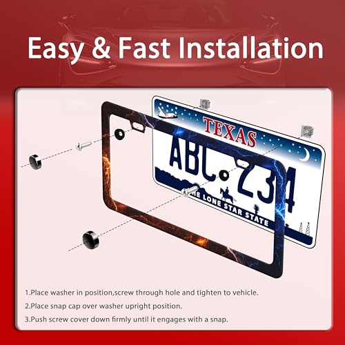 Red Blue Lightning Stainless Steel License Plate Frame for US Cars Decor (Red Blue Lightning)