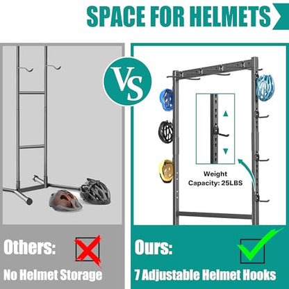 Freestanding Bike Stand Rack with Adjustable Hooks (7 Bike & 7 Helmet Hooks)