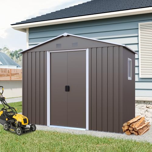 4x8 FT Outdoor Storage Shed (4x8 FT/Window / Warm Gray)