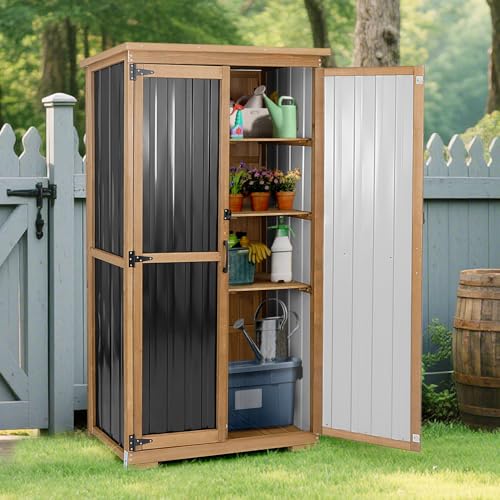 Outdoor Storage Cabinet Weatherproof (Black / 32" x 16" x 66")