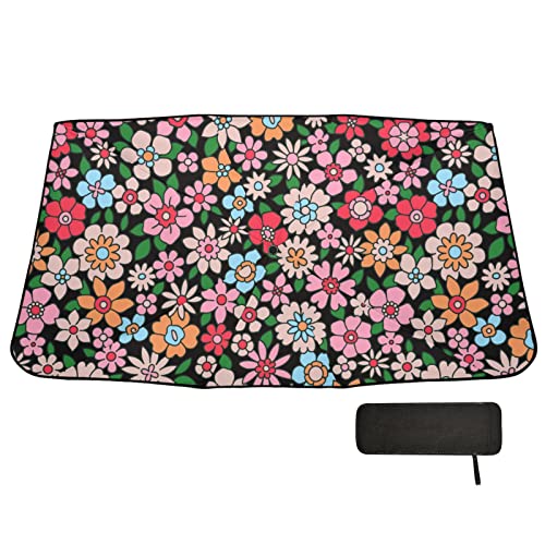 Cute Pink Flowers Windshield Sun Shade Umbrella Colorful Floral Hippie Foldable Car Front Window Sunshade Blocks UV Rays Heat Keep Vehicle Cool (multi 4)