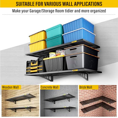2Pack 1.64x4ft Adjustable Metal Garage Wall Shelving Heavy Duty Garage Storage Shelf Wall Mounted Black (1.64x4ft-2Pack / Black)