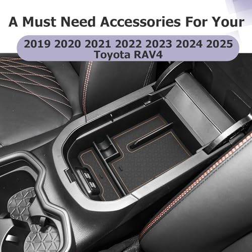 2025 RAV 4 Center Console Organizer Compatible with 2019 2020 2021 2022 2023 2024 2025 Toyota RAV 4 Accessories Armrest Console Secondary Storage Box Insert Tray ABS Material Brown