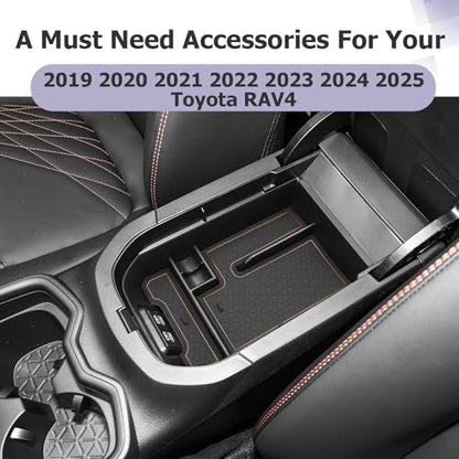 2025 RAV 4 Center Console Organizer Compatible with 2019 2020 2021 2022 2023 2024 2025 Toyota RAV 4 Accessories Armrest Console Secondary Storage Box Insert Tray ABS Material Brown