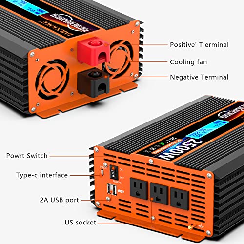 2500 Watt Pure Sine Wave Power Inverter 12V DC to 110V 120V Converter for Family RV Off Grid Solar System Car with Type (12V-2500W)