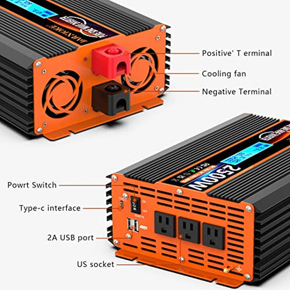 2500 Watt Pure Sine Wave Power Inverter 12V DC to 110V 120V Converter for Family RV Off Grid Solar System Car with Type (12V-2500W)
