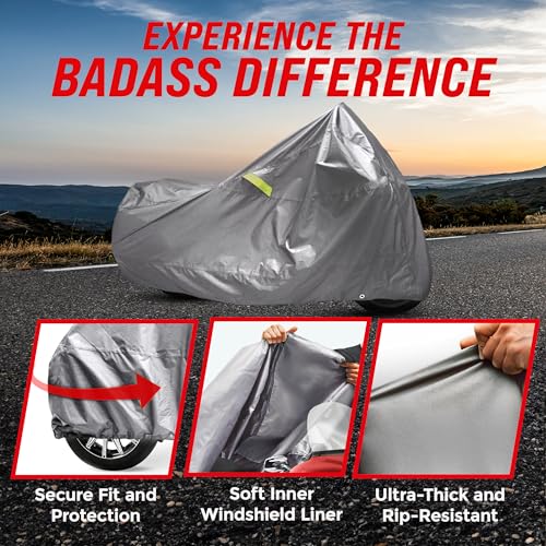 Heavy Duty Motorcycle Cover for Harley Trike (Light Gray / [HD TRIKE] 110"L x 61"W x 55"H)