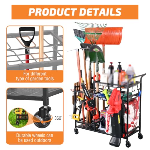 Rolling Garden Tool Organizer with Shelves and Hooks (Deluxe Rack)
