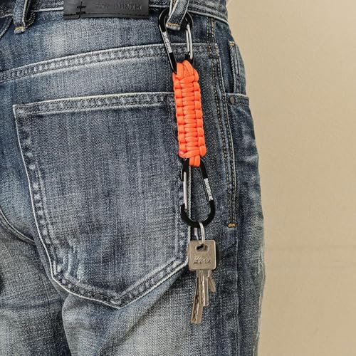 Carabiner Keychain Hook with Paracord Strap (1 Orange 1 Blue)