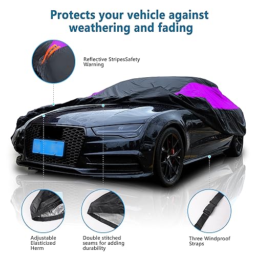 Waterproof Car Cover All Weather Snowproof UV Protection Windproof Outdoor Full car Cover (A0-Fit Sedan Length(Up to 153 inch） / Purple)
