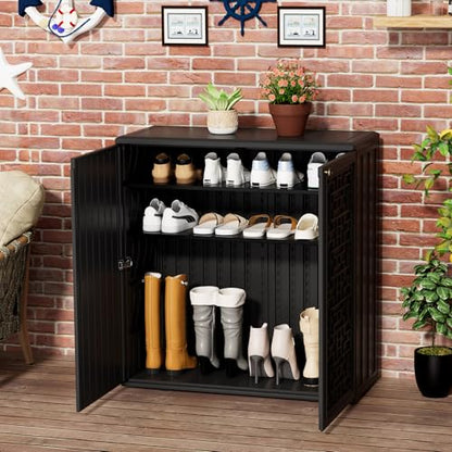 Outdoor Storage Cabinet Waterproof with Shelf (Black)