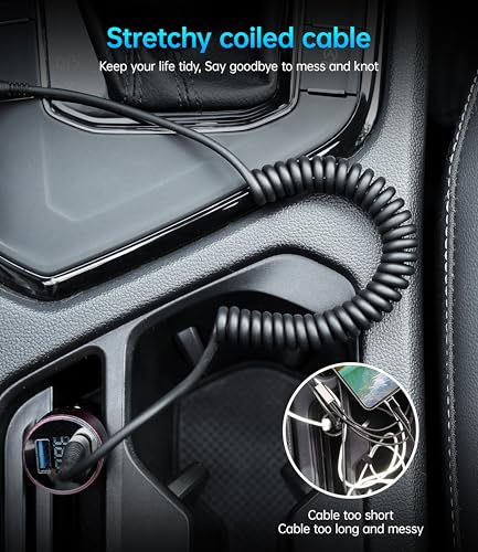 Coiled USBC to USBC Cables for Car 3FT (3FT/5FT / USB C to USB C / Silver)