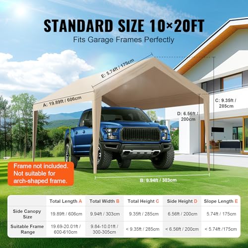 Carport Replacement Canopy Cover 10 x 20 ft (Beige / 10x20ft)