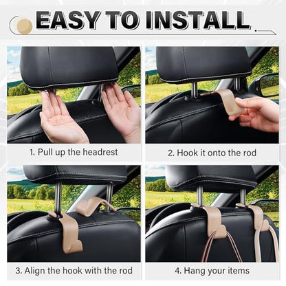 4 Pack Car Seat Headrest Hooks (4pc / Beige)