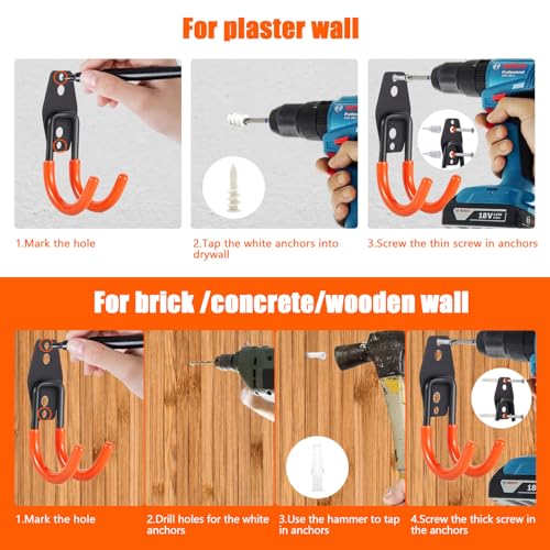 Heavy Duty Garage Storage Hooks 2 Pack Garage Tool Organizer Wall Mount (One Size)