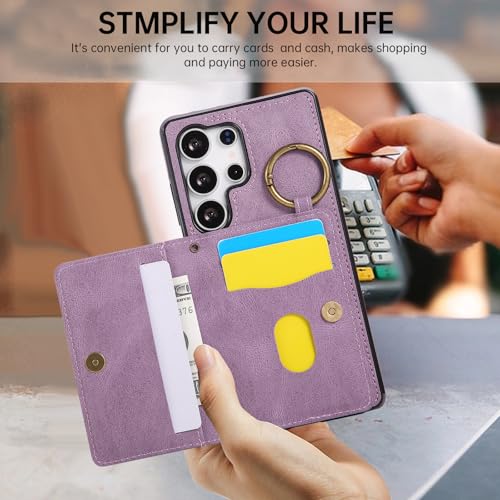 Compatible with Samsung Galaxy S24 Ultra 5G Wallet Case and Screen Protector Crossbody Shoulder Strap Stand Card Holder Magnetic Car Mount Cell Phone Cover for S24Ultra S 24 24Ultra Women Men Purple (Purple / for S24 Ultra)
