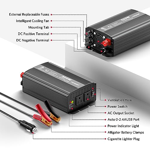 500W Pure Sine Wave Power Inverter (Black)