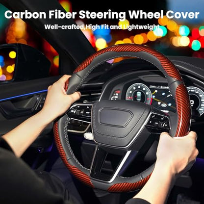 Carbon Fiber Steering Wheel Cover 3PCS Set (Red)