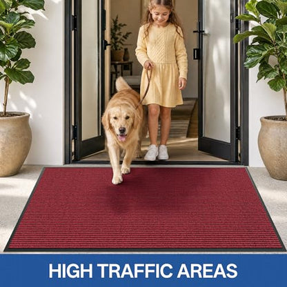 Front Door Mat (4' x 5' (Rectangular) / Red-stripe)