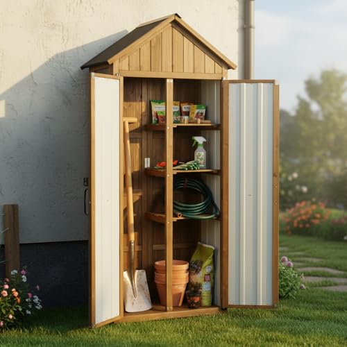 Outdoor Storage Cabinet with Shelf (Brown / 28"x13"x67")