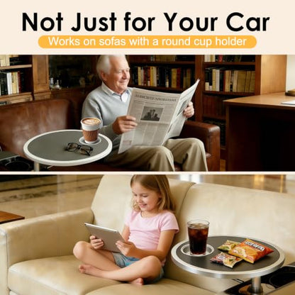 Car Desk for Laptop 360° Rotating Tesla Tray with Cup Holder Phone Stand (𝗥𝗼𝘂𝗻𝗱 · Black / 𝗔𝗺𝗮𝘇𝗼𝗻 𝗖𝗵𝗼𝗶𝗰𝗲)