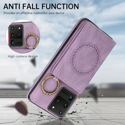 Compatible with Samsung Galaxy S20 Ultra 5G Wallet Case Screen Protector Crossbody Shoulder Strap Ring Buckle Stand Card Holder Magnetic Car Mount Phone Cover for S20ultra 20ultra G5 Women Men Purple (Purple / for S20 Ultra)