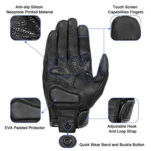 Updated Full Finger Men’s Leather Motorcycle Gloves Touchscreen & Armored Motorbike Gloves (Updated,non-perforated / Small)