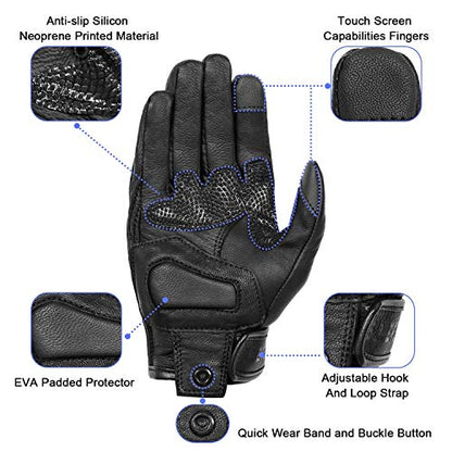 Updated Full Finger Men’s Leather Motorcycle Gloves Touchscreen & Armored Motorbike Gloves (Updated,non-perforated / Small)