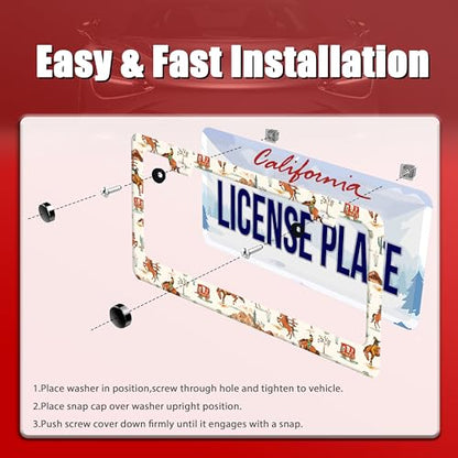 Western Cowboy License Plate Frame Horse Racing License Plate Holder Funny Personalise Car Stainless Stee Decorative Parts for Standard Us Canada Vehicles 12x6 Inch for Women Men (Western Cowboy)