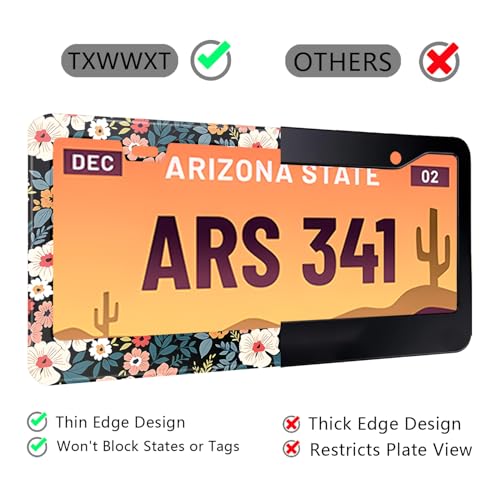 Folk Floral License Plate Frame Colorful Flowers Stainless Steel License Plate Frames Holder Covers Rust (Folk Floral)