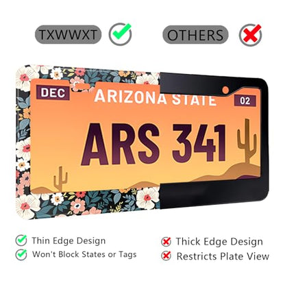 Flowers License Plate Frame Car Universal Stainless Steel Accessories with 2 Holes and Screws Fit for US Vehicles Size 12 x 6 Inches (Folk Floral)