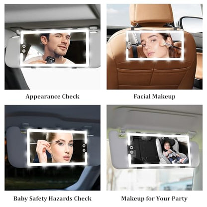 Car Visor Vanity Mirror with Light (Black / (1pcs))