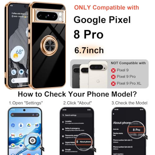for Google Pixel 8 Pro Case with Ring Stand Black (Black / 6.7" Pixel 8 Pro)