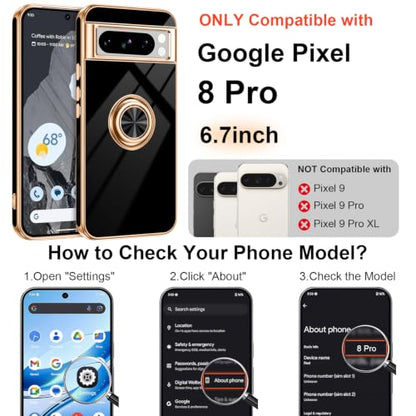 for Google Pixel 8 Pro Case with Ring Stand Black (Black / 6.7" Pixel 8 Pro)