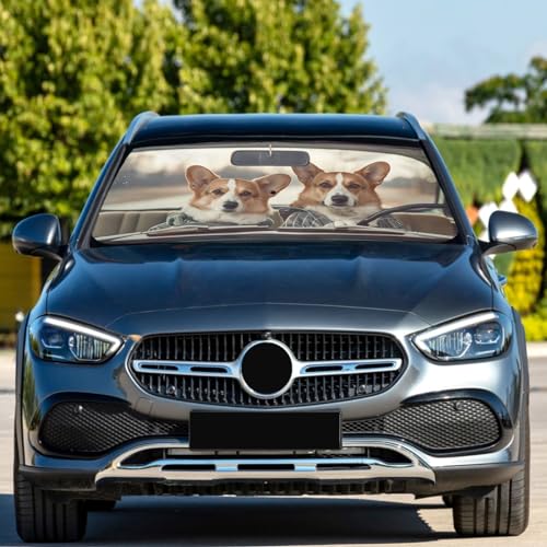 Windshield Sun Shade Umbrella Cute Corgi Dog Driving Car Foldable Car Front Window Sunshade Blocks UV Rays Heat Keep Vehicle Cool 55"x27.5" (multi 27)
