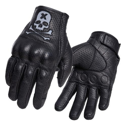 Goatskin Leather Motorcycle Motorbike Powersports Racing Gloves Reflective Skull Touchscreen for Men and Women Model (HEE1 / XX-Large)