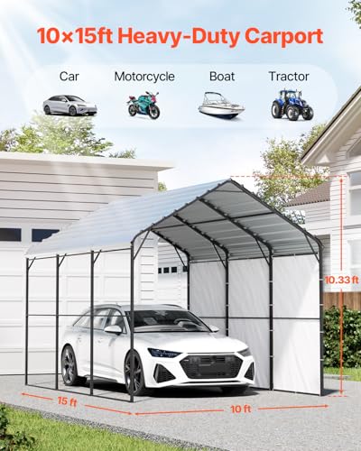 Heavy Duty Metal Carport (White / 10x15ft)