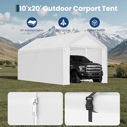 10x20 Carport Heavy Duty Portable Garage Shelter w (White / 10x20 with sidewalls)