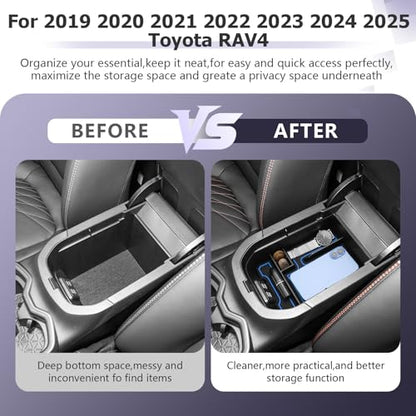 2025 RAV 4 Center Console Organizer Compatible with 2019 2020 2021 2022 2023 2024 2025 Toyota RAV 4 Accessories Armrest Console Secondary Storage Box Insert Tray ABS Material Blue