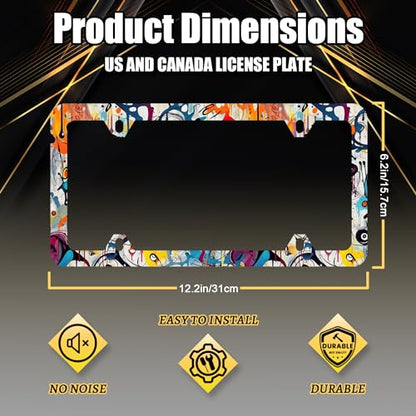 Stainless Steel Abstract Graffiti License Plate Frame 12.3 x 6.3 Inch (Abstract Colorful Graffiti Pattern)