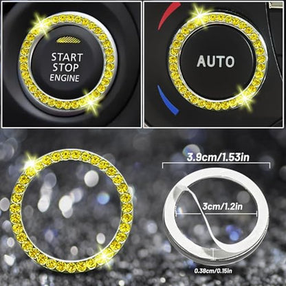 27 PCs Yellow Bling Car Accessories Set for Women (Yellow Diamond)