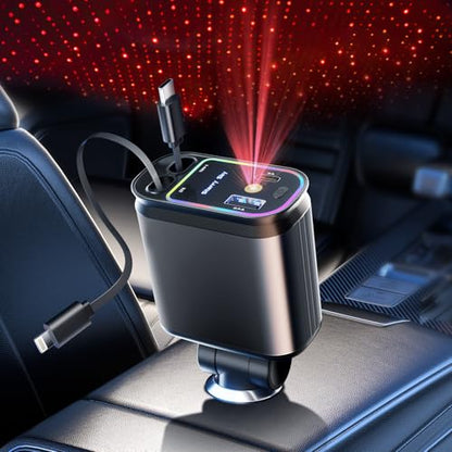 Retractable Car Charger with Starlight (Light Silver / Apple & Type C)